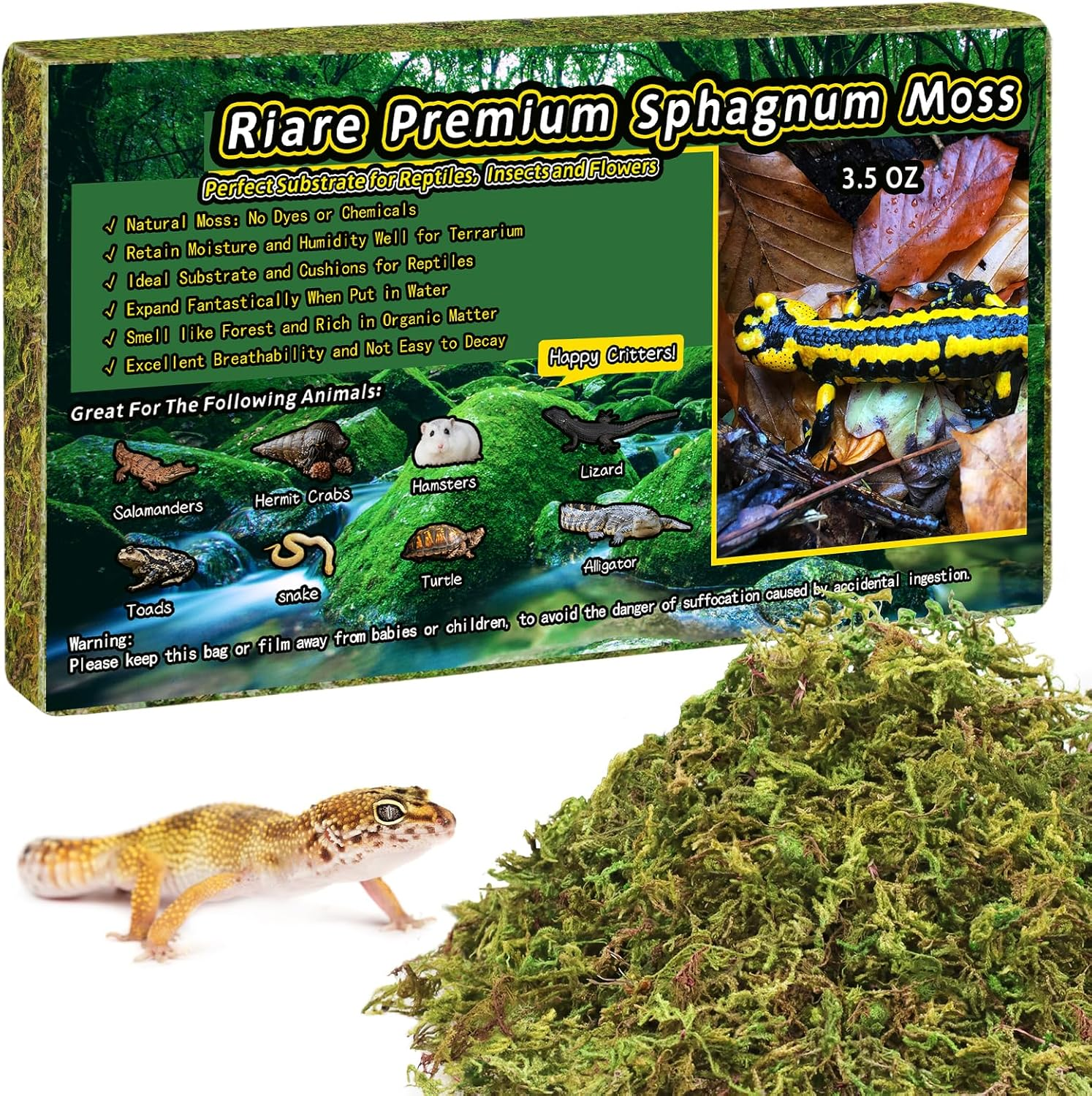 3.5 OZ Premium Sphagnum Moss for Reptiles 4QT Natural Live Moss Reptile Moss Bed