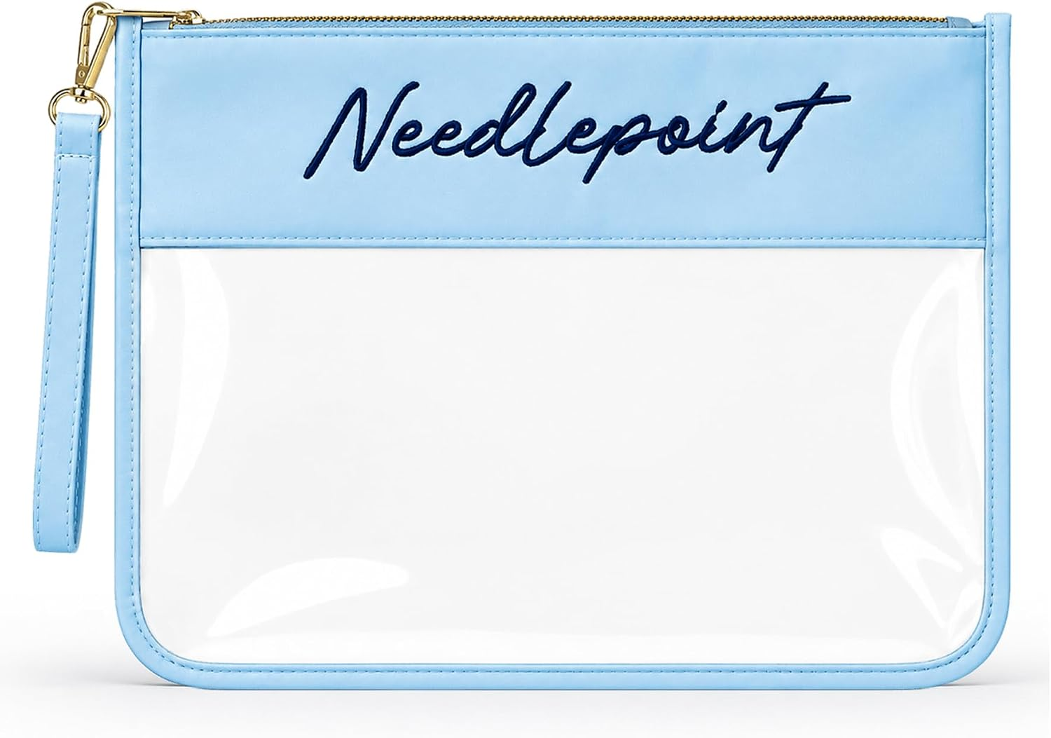 Needlepoint Project Bag, Nylon PVC Needlepoint Kit Organizer with Strap, Embroidered Needlepoint Accessories Storage Pouch for Cross Stitch, Embroidery & Crafts, Gift for Stitchers (Blue)