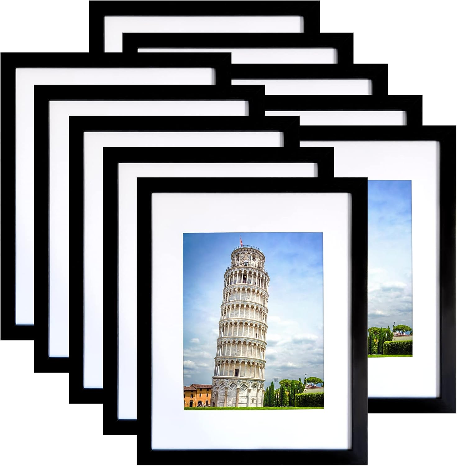 11X14 Picture Frame Set of 10, Display Pictures 8X10 with Mat or 11X14 Prints without Mat, Wall Mounting,Black