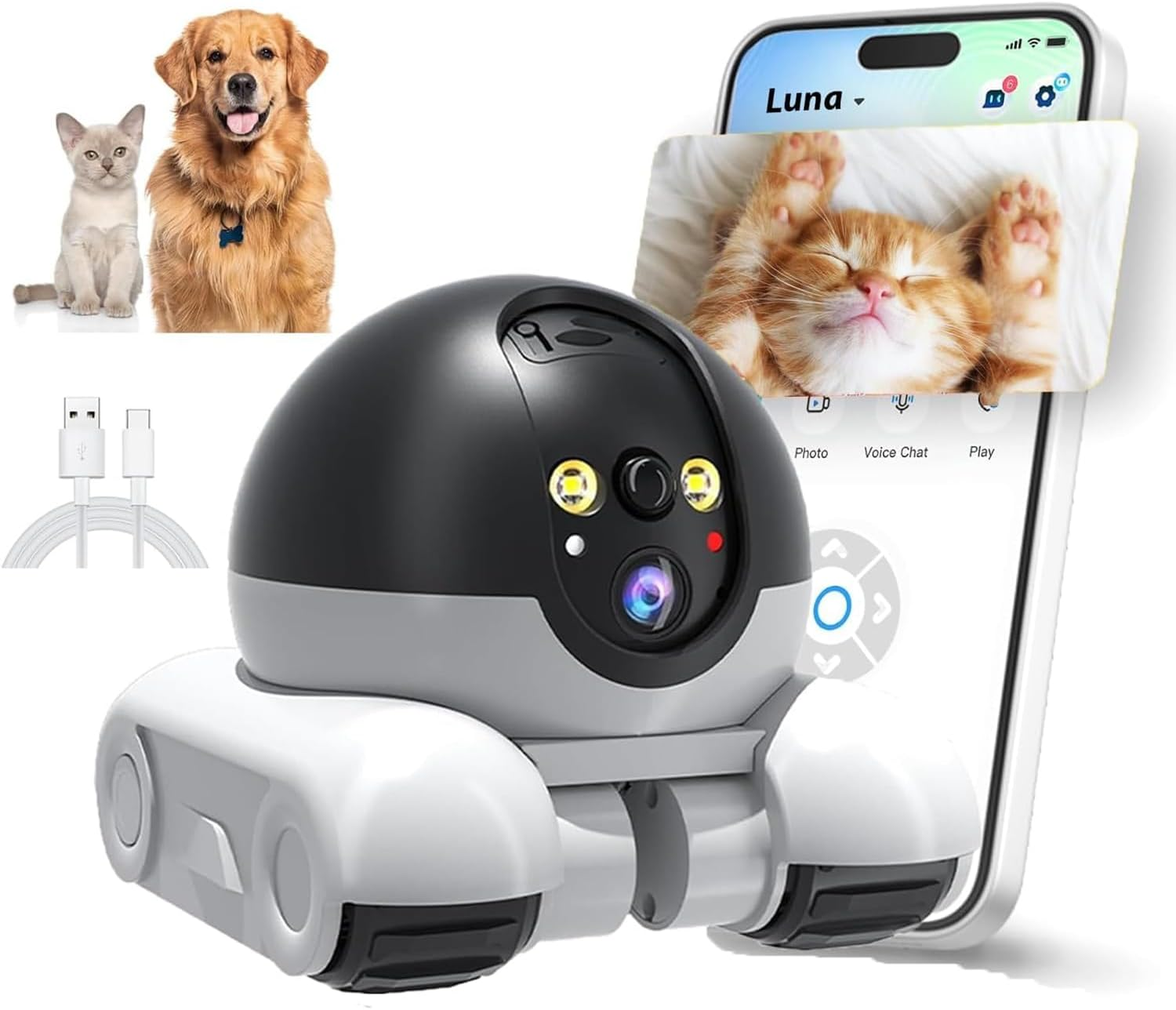 Camera, Robot Camera on Wheels, 360° View Robot, 1080P HD Wi-Fi Mobile Pet Cameras with App Control, 2 Way Audio, Night Vision for Pet/Baby/Elderly (Wifi02)