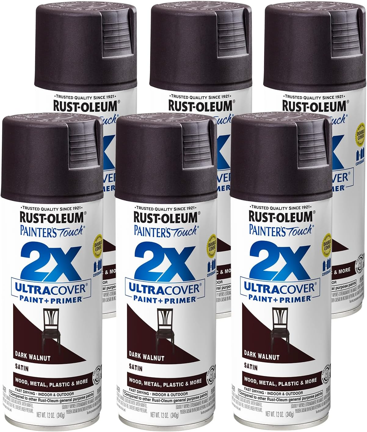 334064-6PK Painter'S Touch 2X Ultra Cover Spray Paint, 12 Oz, Satin Dark Walnut, Pack