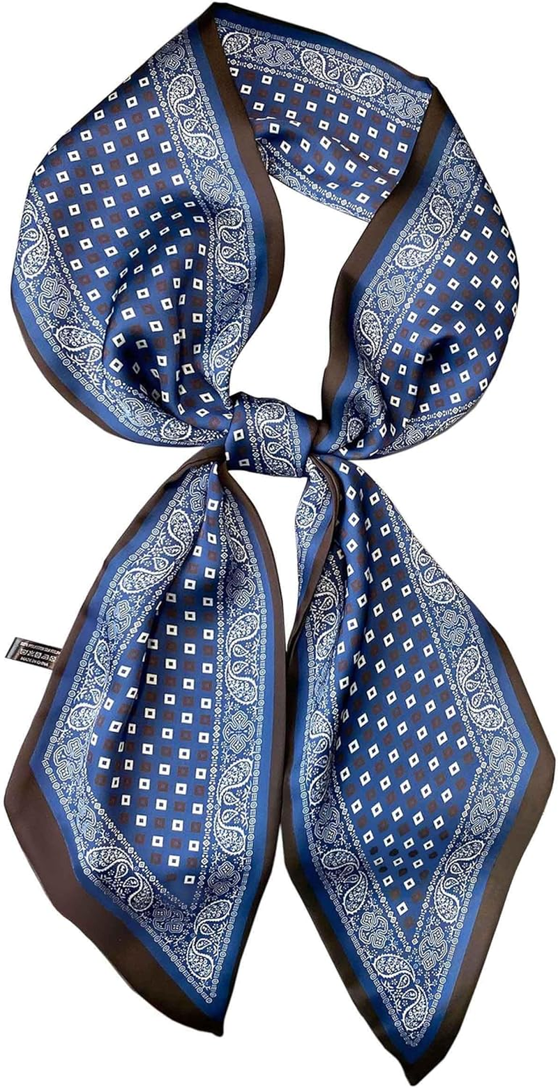 59� Long Silk like Head Scarf Women'S Fashion R1 Blue Wave Dot 59
