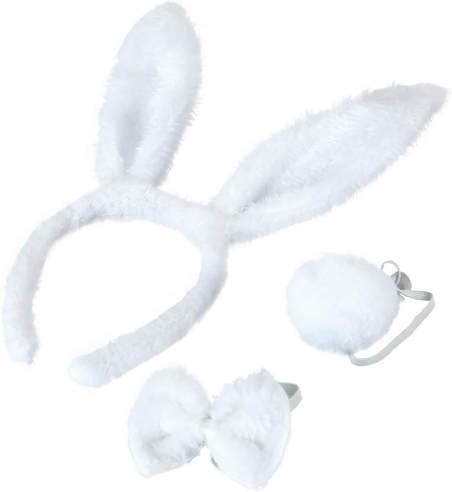 Bunny Rabbit Costume Set,Ears Headband Bow Ties Tail Set,Halloween Costume Assesories