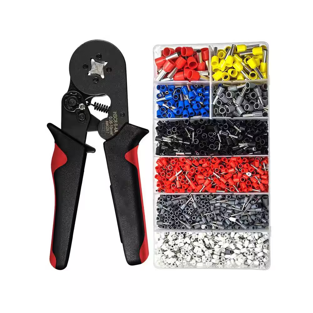 Ferrule Crimping Tool Kit with Self-Adjusting Ratchet Crimper Plier and 1800-Pieces Wire Ferrules for AWG 28-7