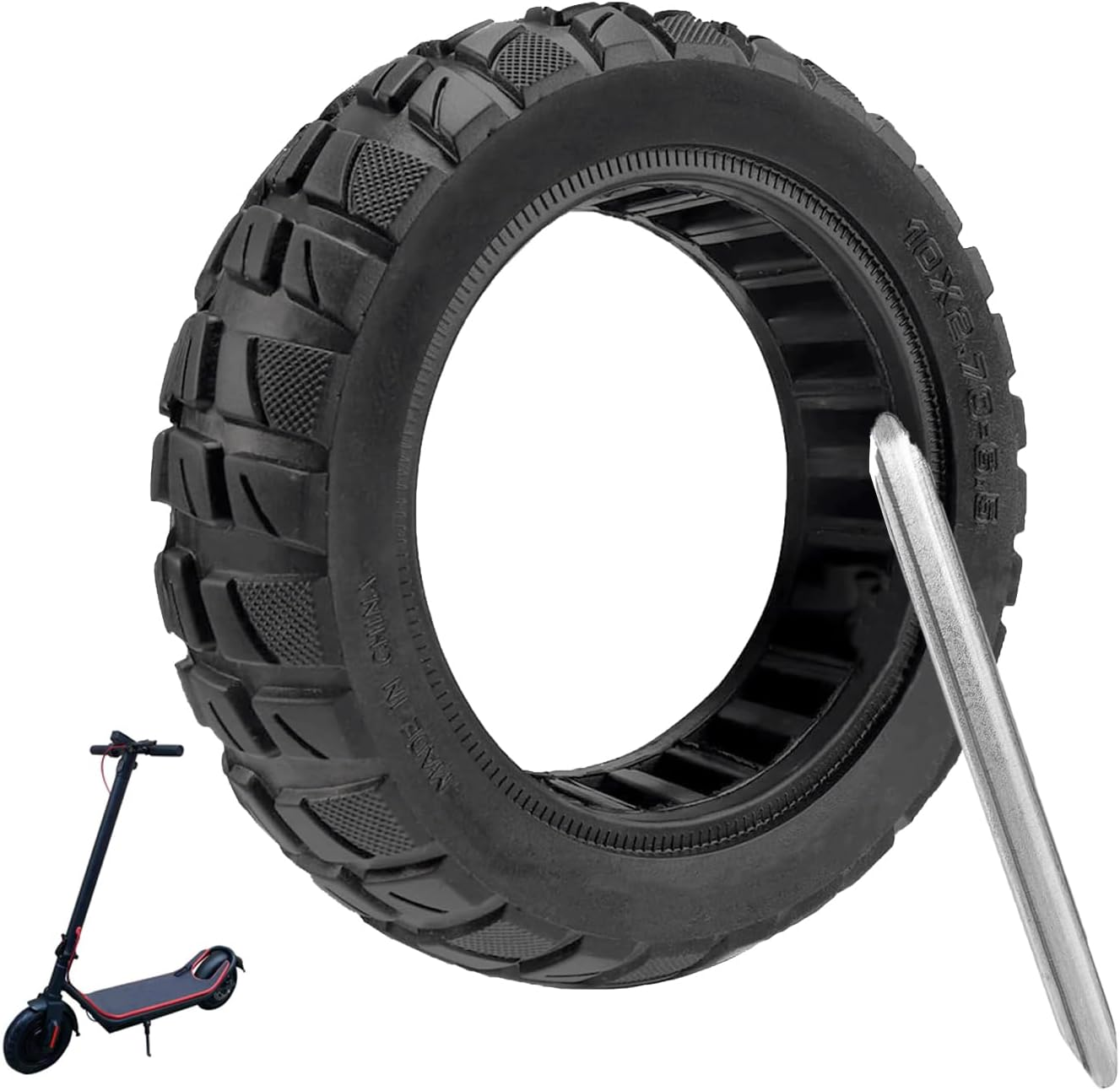 10X2.70-6.5 Solid Tire, 10 Inch Tires Replacement, 70/65-6.5 Scooter Tubeless Solid Tire, for Emove Cruiser, Hiboy Max3, Hover-1 Alpha, Evercross H5, Boyueda 5600 Watt Electric Scooter (1 Pack)