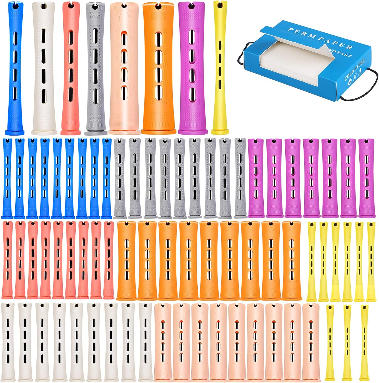 80 Pieces Multicolor Hair Perm Rods, 3.3 X 0.35 Inch Curler Perm Rods Cold Wave Perming Rods with 300 Pieces Perm Paper, for Hairdressing Styling