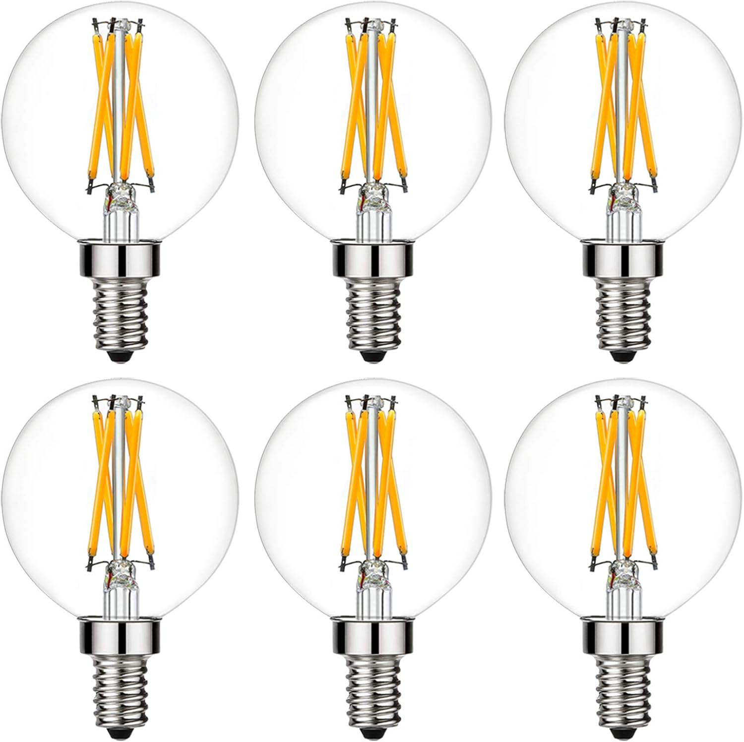 Dimmable G16.5 LED Light Bulb 6W Equal 60W 600Lm AC120V Candelabra Bulb 60W for Chandeliers, Ceiling Fan, Vanity Warm White 2700K Globe Light Bulb 6Pack