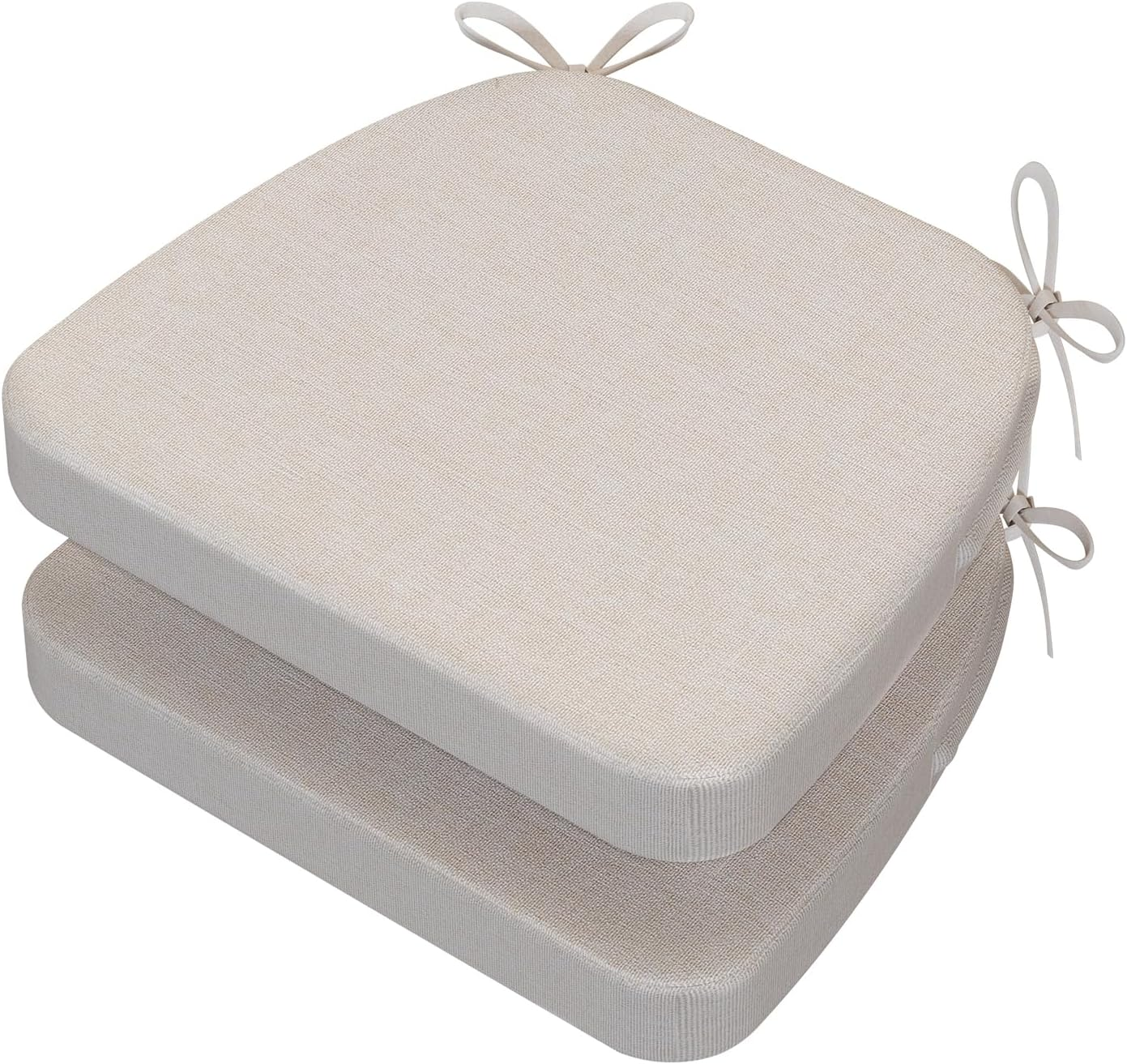 D-Shaped Chair Cushions for Dining Chairs with Ties and Removable Cover, 2'' Thick Dining Kitchen Chair Pads, Indoor Dining Room Chair Cushions, 17'' X 16'', 2 Pack, Ivory