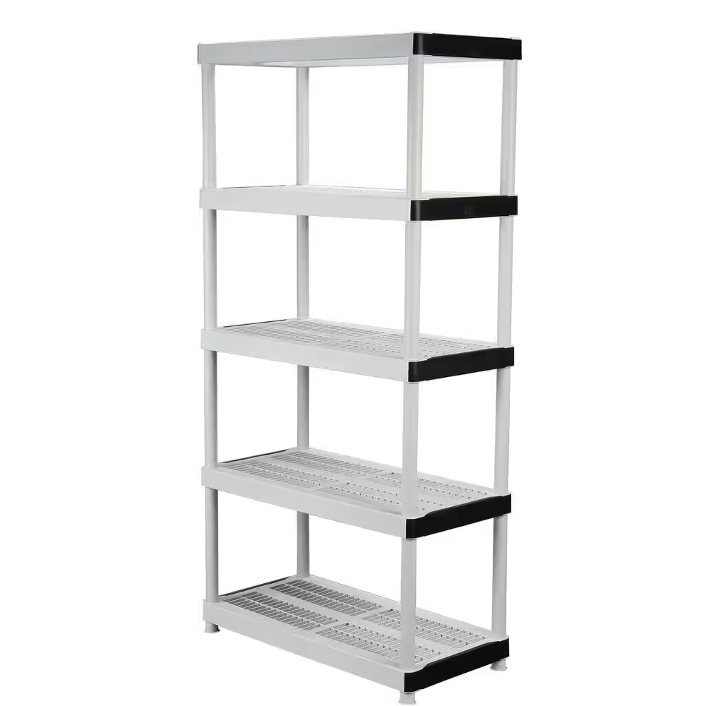 Plastic Storage Shelf Ventilated Garage Rack Adjustable Shelving Unit Organizer