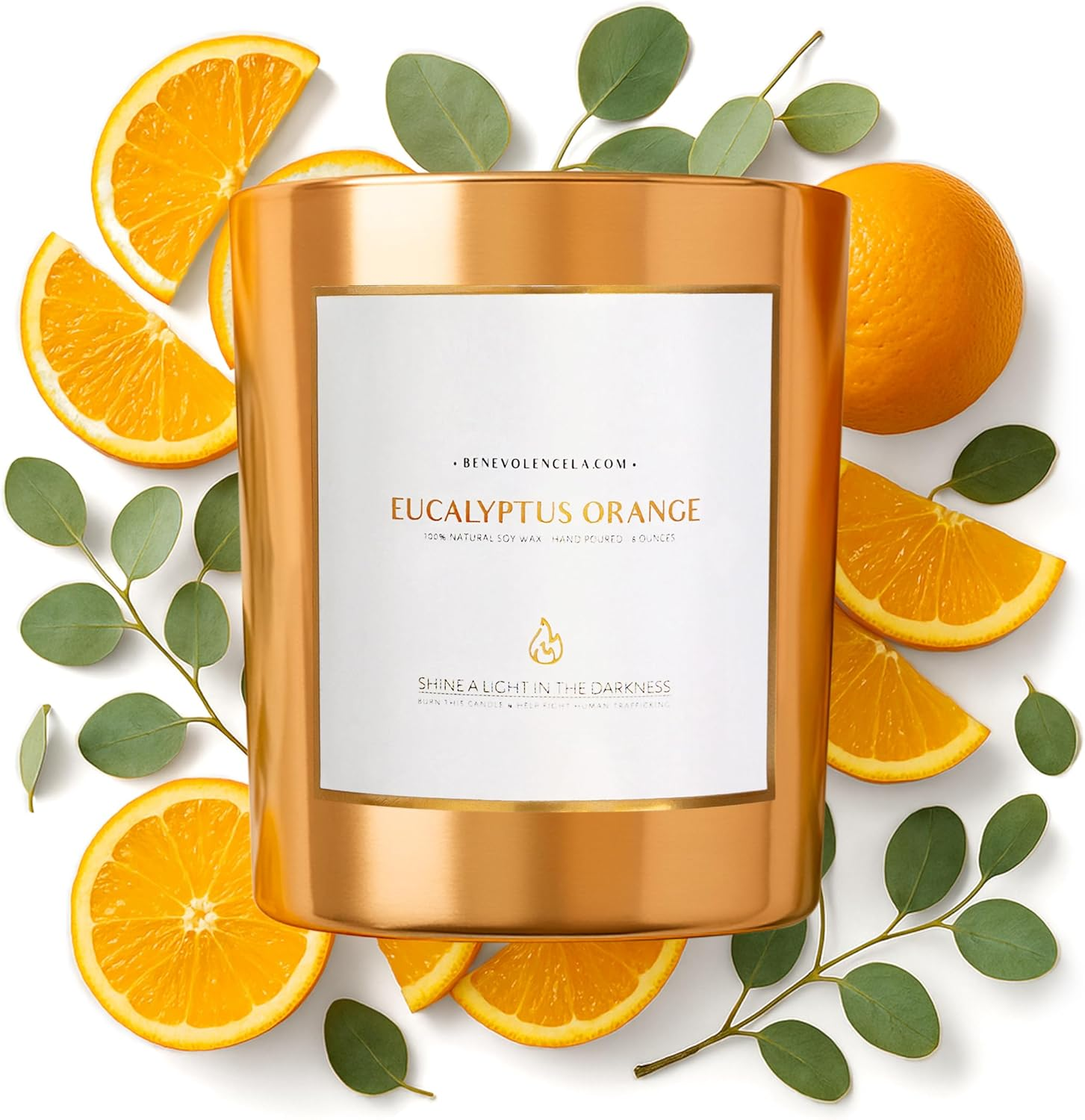 Benevolence LA Eucalyptus Orange Wood Wick Candles | Soy Scented Candles for Home | Gifts for Women and Men | Home Fragrance | Aromatherapy | Shelf Decor, Bathroom Freshener | 8Oz, 45 Hour Burn