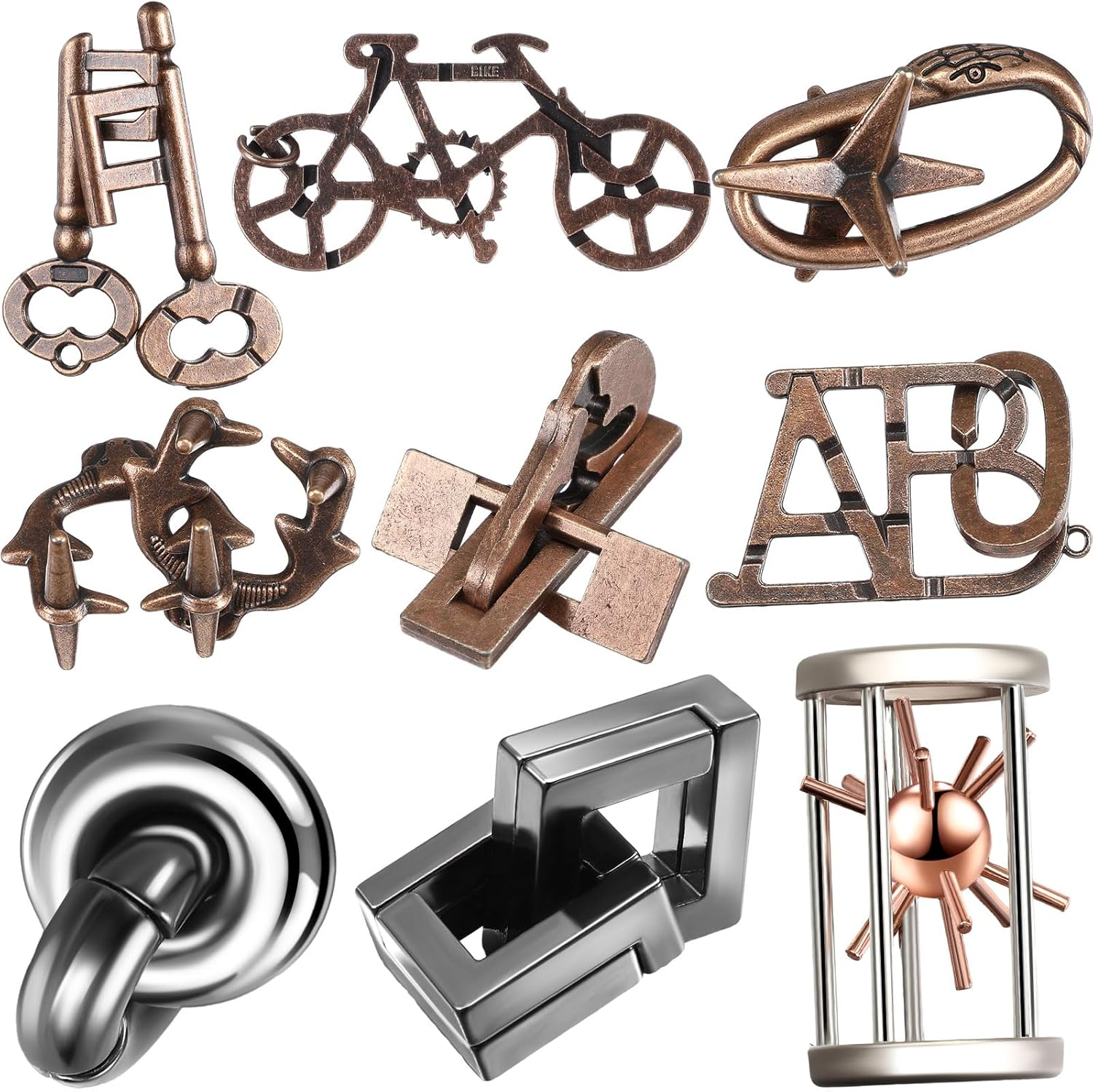 9 Pcs Metal Brain Teaser Puzzles Teaser 3D Steel Puzzle for Adults