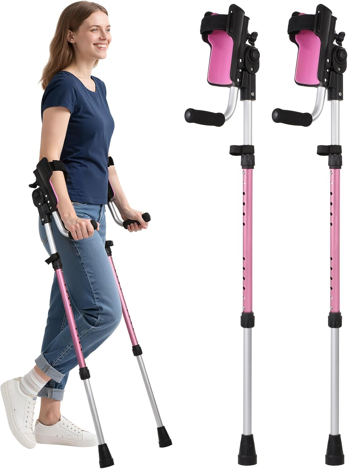 Ergonomic Forearm Crutches for Adults - 3 Adjustable Angles Folding Forearm Crutches, Lightweight Aluminum Crutches with Adjustable Elbow Elastic Band