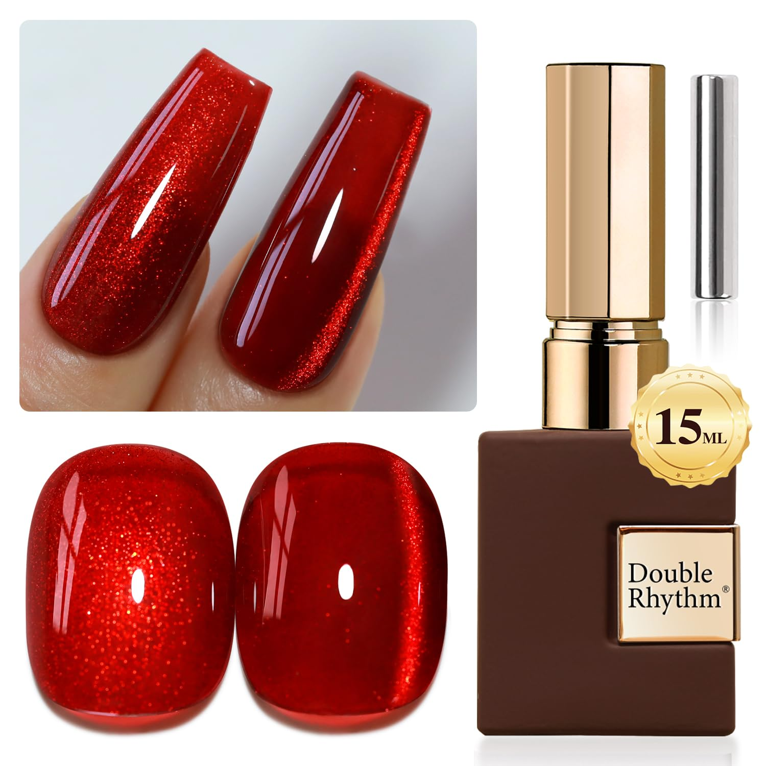 0.5 OZ Cat Eye Gel Polish with Magnet 15ML Holographic Glitter Shimmer Translucent Jelly Color Magnetic Nail Polish Salon DIY at Home (Blood Red-Mc1046)