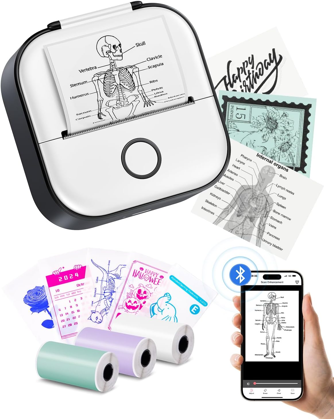 Sticker Printer, Print Pods Mini Printer for Phone, Bluetooth Label Maker | Portable Pocket Printer, Label Maker Machine with Tape, Smart AI APP, Instant Print for Photo, Study Note, Scrapbooking, Gift