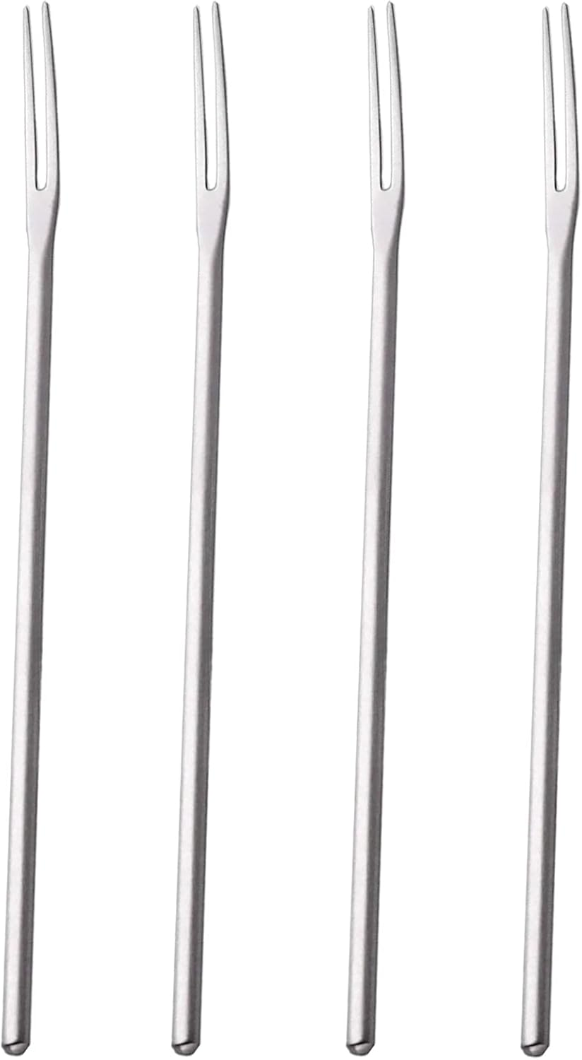 Pickle Fork, Stainless Steel Salad Forks, 8.6 Inches round Handle Olive Forks, Long Handle 2-Tine Fork for Dessert Appetizer Cocktail Fruit and Vegetables, Set of 4, Silver