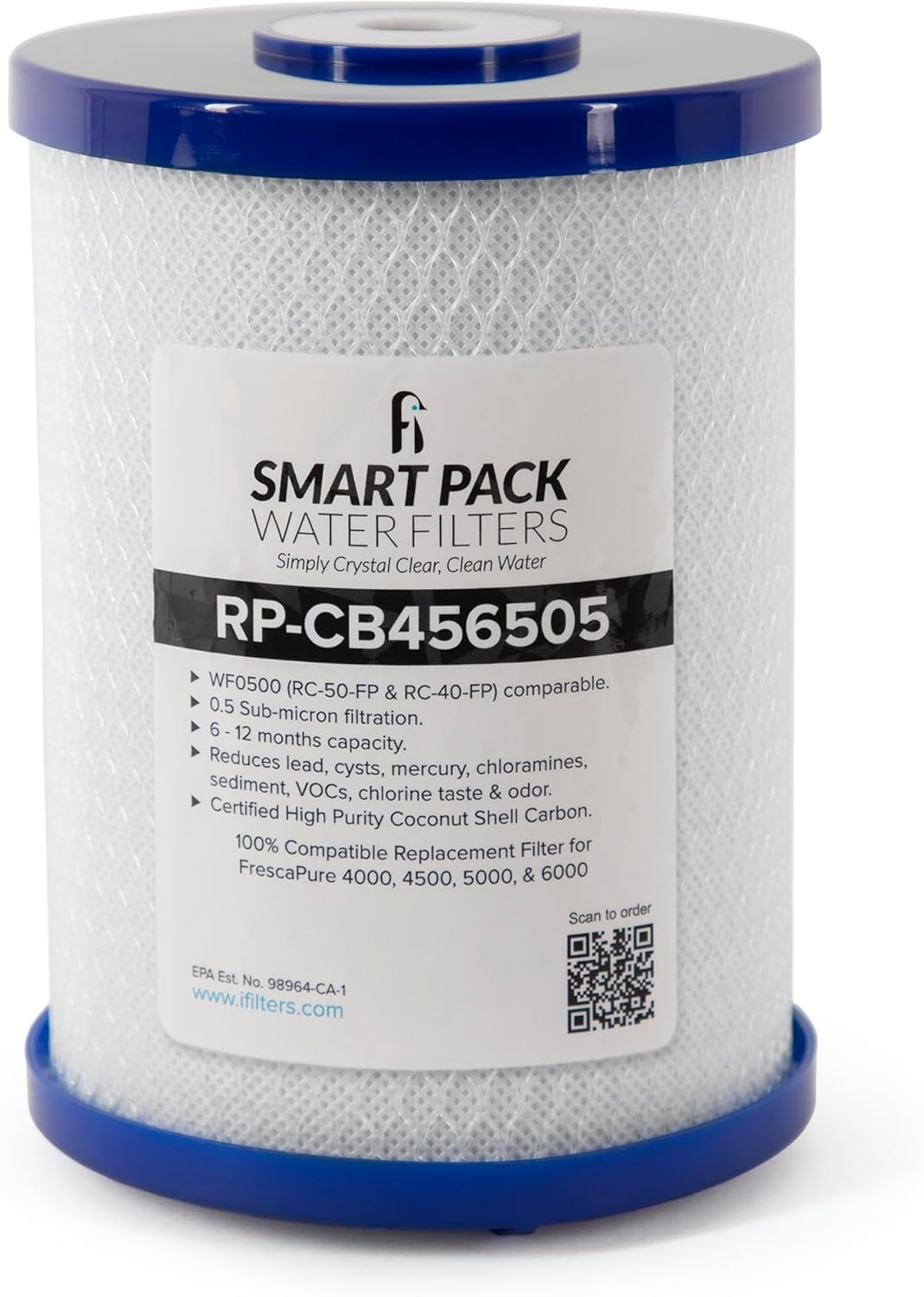 High Purity Coconut Shell Activated Carbon Water Filter - 750 GPD Life Span - 0.5 Micron - Compatible with Frescapure 4000 4500 5000 6000 Models