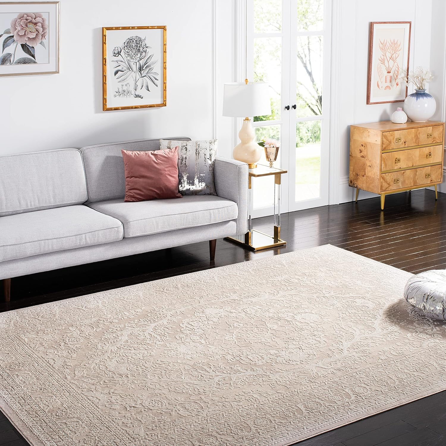 Area Rug 5' Square - Reflection Collection - Beige & Cream, Non-Shedding & Easy Cleaning, Ideal for Entryway, Living Room, Bedroom (RFT668A)