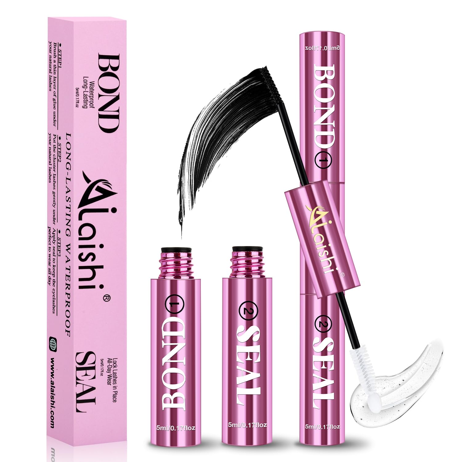 Lash Clusters Glue, Eyelash Bond and Seal, Long-Lasting 150H Waterproof, Non-Irritating Lash Extension Glue for DIY Individual Lashes at Home (Black-5Ml+5Ml)