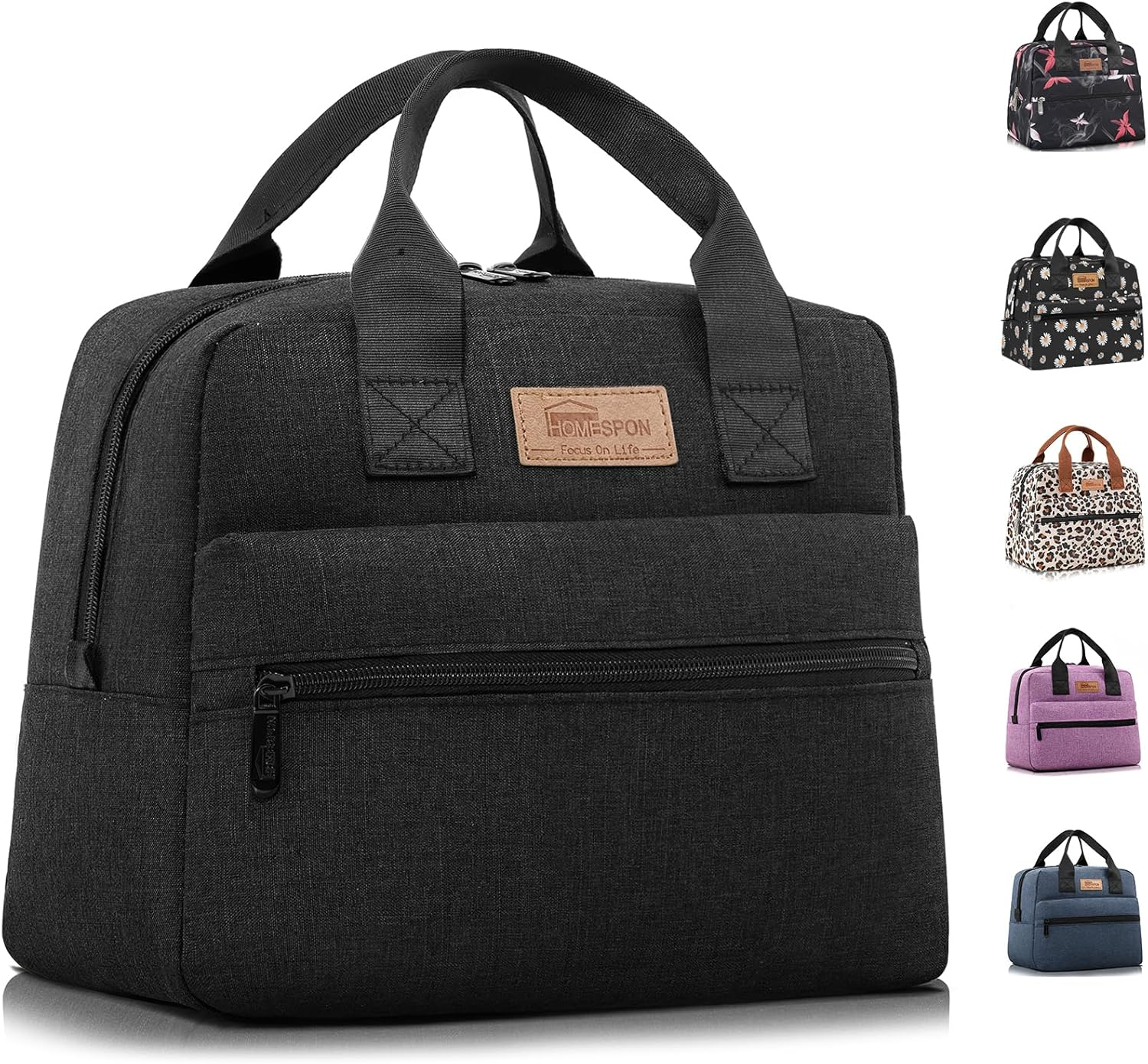 Insulated Lunch Bag for Women Men Lunch Box Cooler Lunch Tote for Work Picnic (Black)