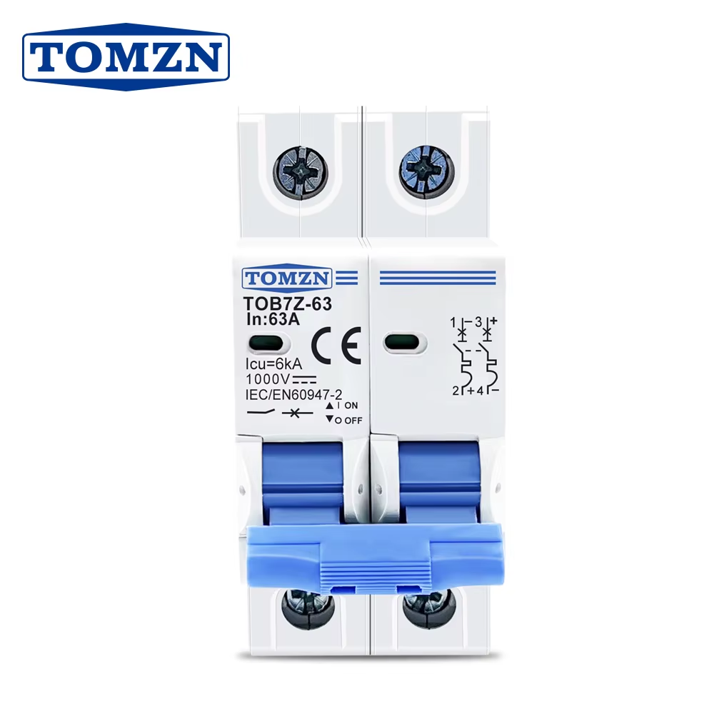 TOB7Z-63 2P DC 1000V Solar Mini Circuit Breaker 3A 6A 10A 16A 20A 25A 32A 40A 50A 63A DC MCB for PV System