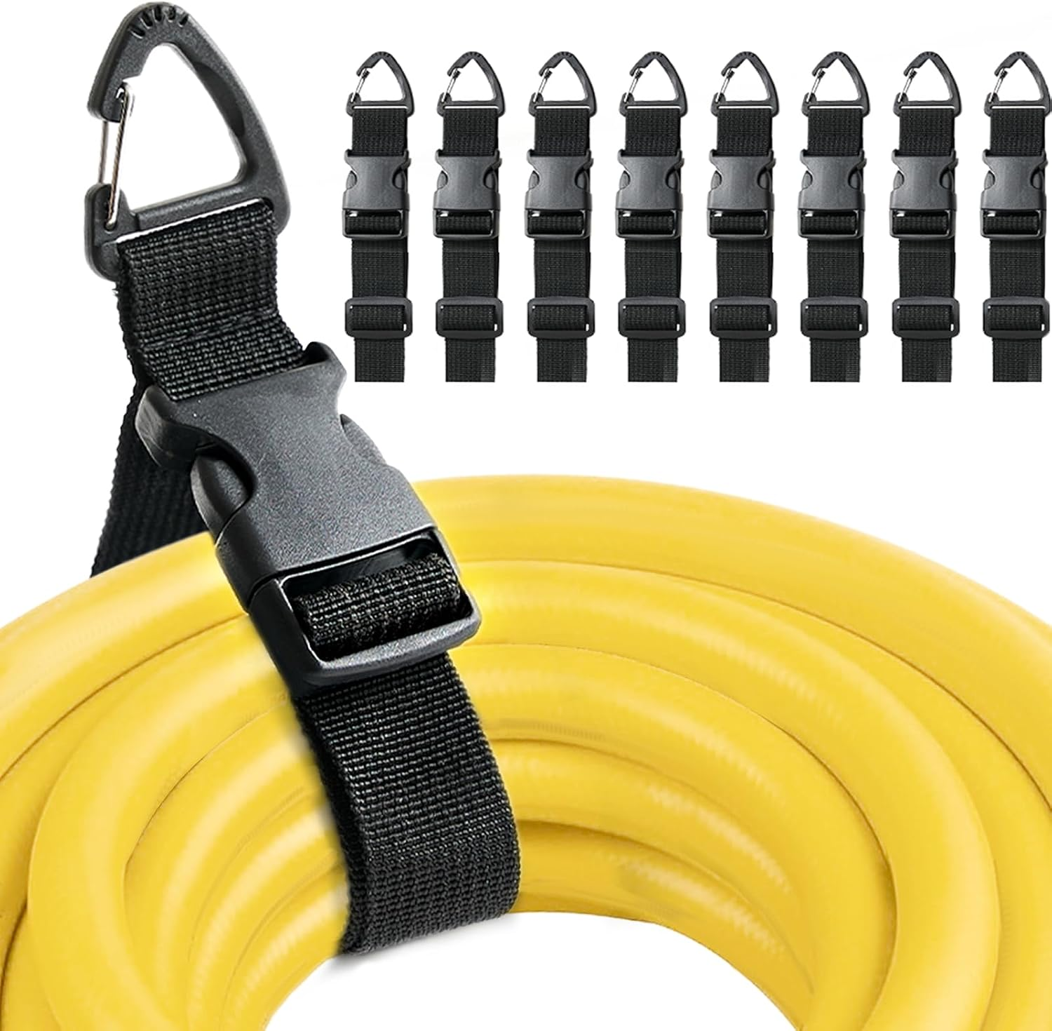 Heavy Duty Extension Cord Holder Organizer (8 Pack Black) 17 Inch Adjustable Storage Straps with Triangle Clips Perfect for Garage Organization Workshop Storage and Men'S Gadgets 
