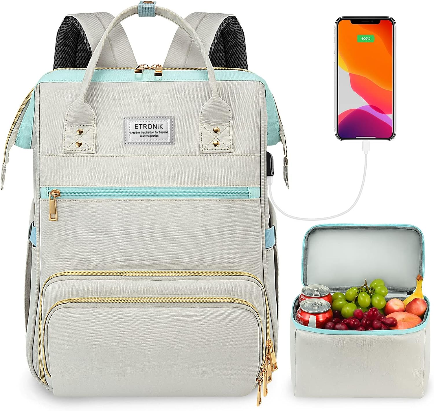 Lunch Backpack, 15.6 Inch Laptop Backpack with USB Port  display picture 2