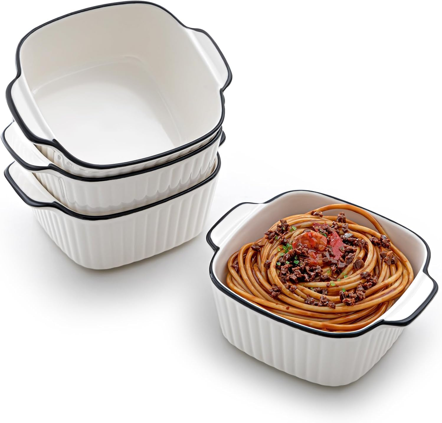13Oz Ceramic Baking Dish, 4 Pack Small Oven Dish Set, Square Individual Pie Dish with Handles, Ceramic Bakeware for Microwave & Air Fryer Safe.