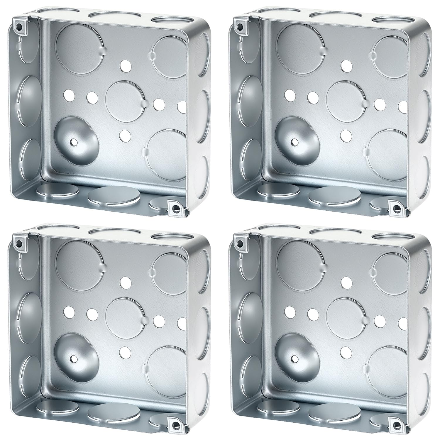4 Pcs Electrical Box, 4in Square Outlet Box, 21 Cubic Inch Galvanized Steel