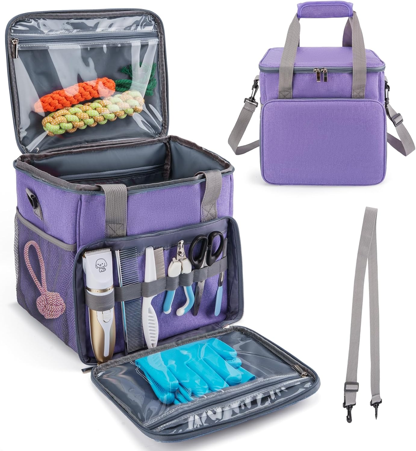 Pet Grooming Bag for Dog Grooming Supplies, Dog Tote Travel Bag for Pets Grooming Tools Kit Accessories - Light Purple