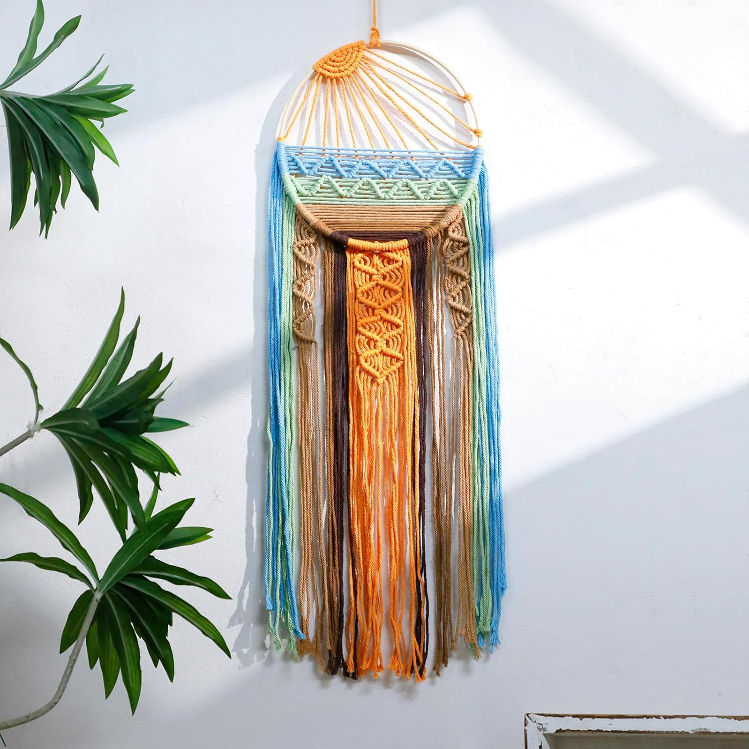 Sun Wall Decor Dream Catcher - Macrame Hanging Sunrise Wall Art, Large Boho Dreamcatchers Woven Tapestry, Rustic Colorful Room Decor for Bedroom Living Room Nursery (Sunrise)