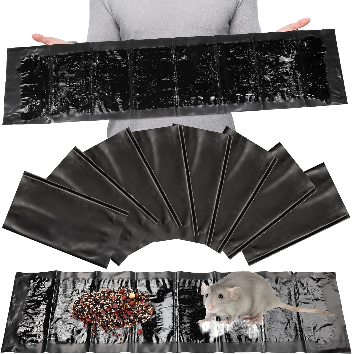 Qualirey 8 Pack Large Sticky Mouse Trap 24 Inch Sticky Rat Glue Roach Indoor Pest Control for Trapping Snakes Rats Spiders Roaches in Restaurant Kitchen House Supplies (Black)