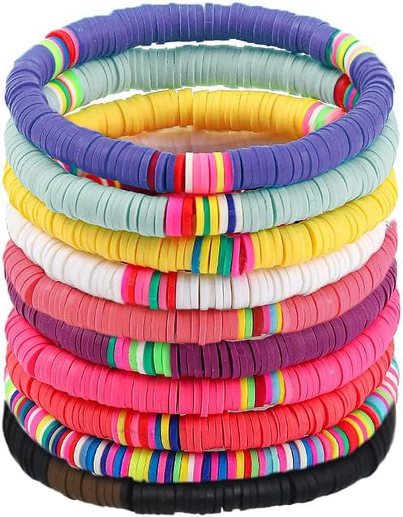 7Pcs/Pack Bohemia Polymer Clay Beaded Bracelets Colorful Surfer Stretch Stackable Bracelet for Women Summer Beach Jewlery