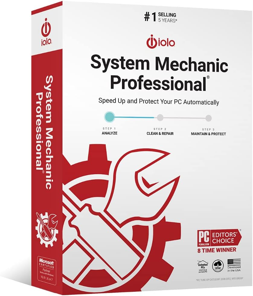 - System Mechanic Pro, Computer Cleaner for Windows, Blocks Viruses and Spyware, Restores System Speed, Software License