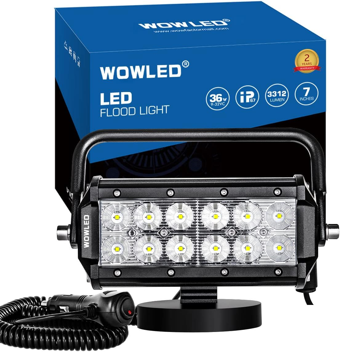 36W Portable LED Flood Work Light with Magnetic Base Mount for Car SUV Boat Bar
