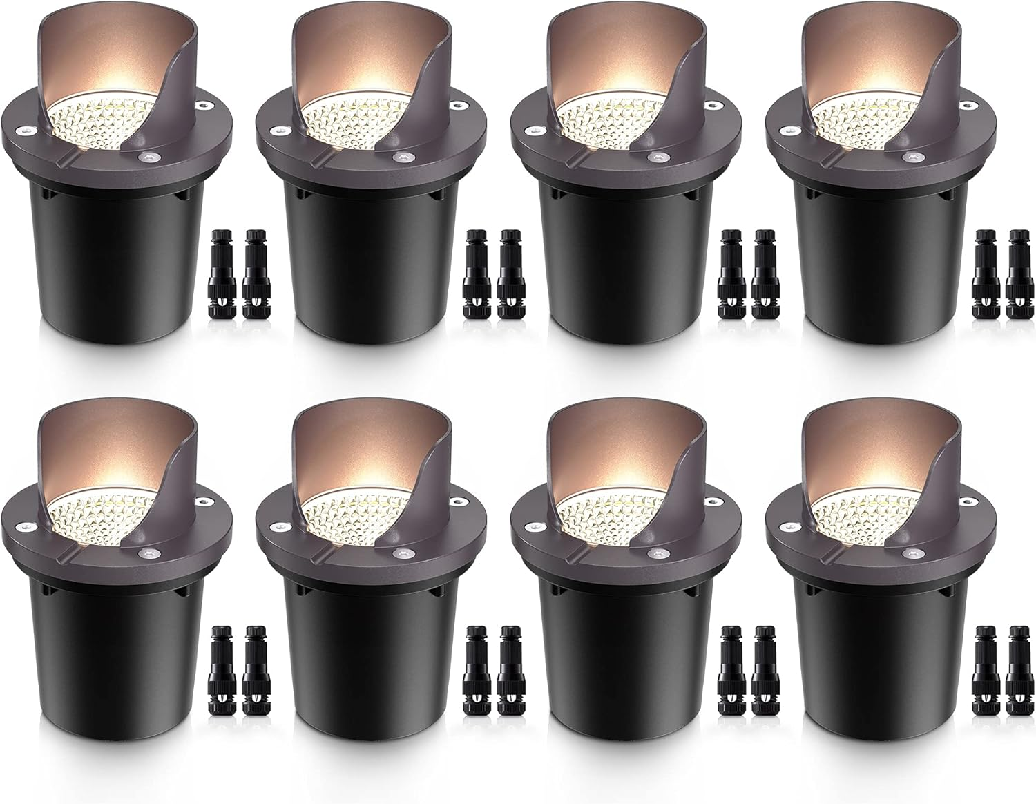12W Low Voltage Landscape Lighting Waterproof Outdoor In-Ground Lights Shielded LED Well Lights 12V-24V Warm White Landscape Lighting for Pathway Garden Fence Deck, 8 Pack with Wire Connectors