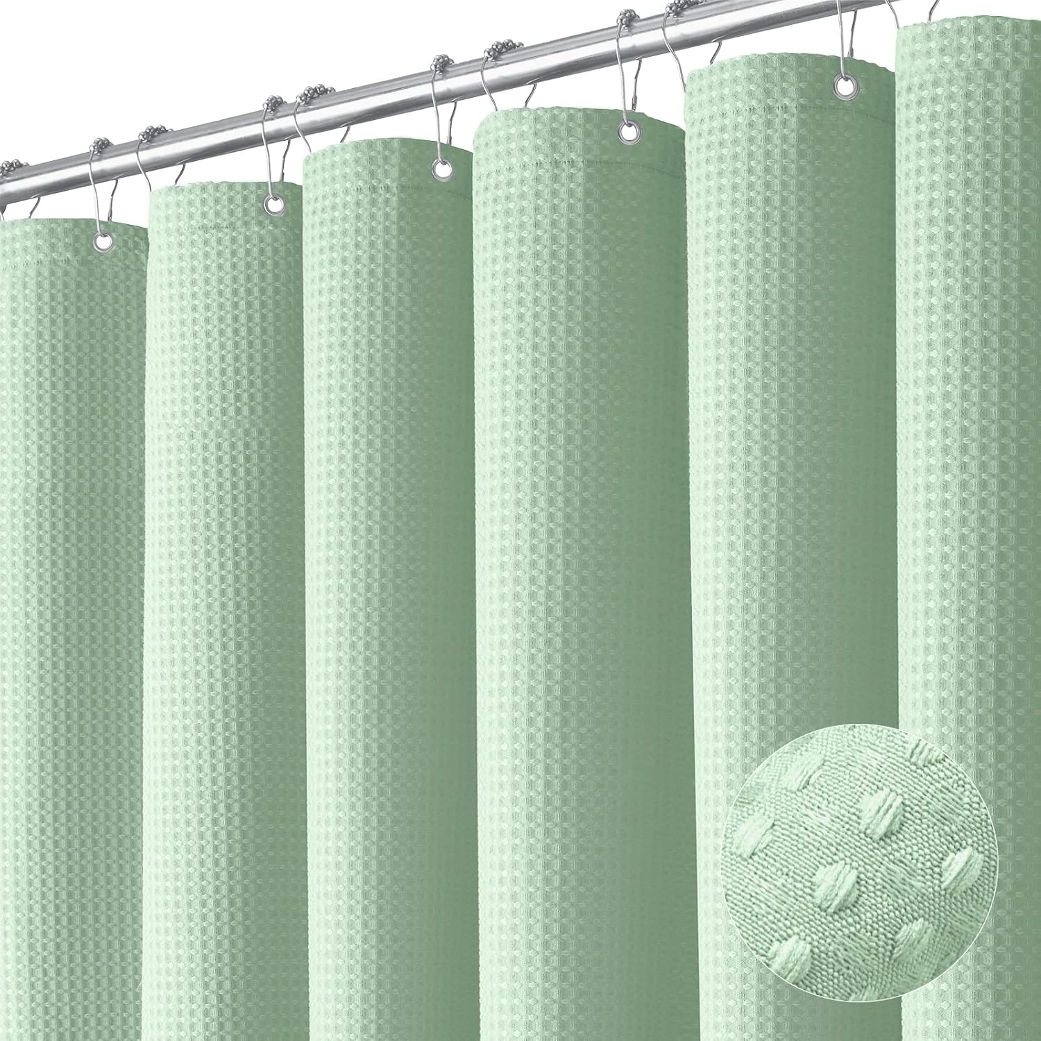 Dynamene Mint Green Fabric Shower Curtain - Waffle Weave Textured Heavy Duty 