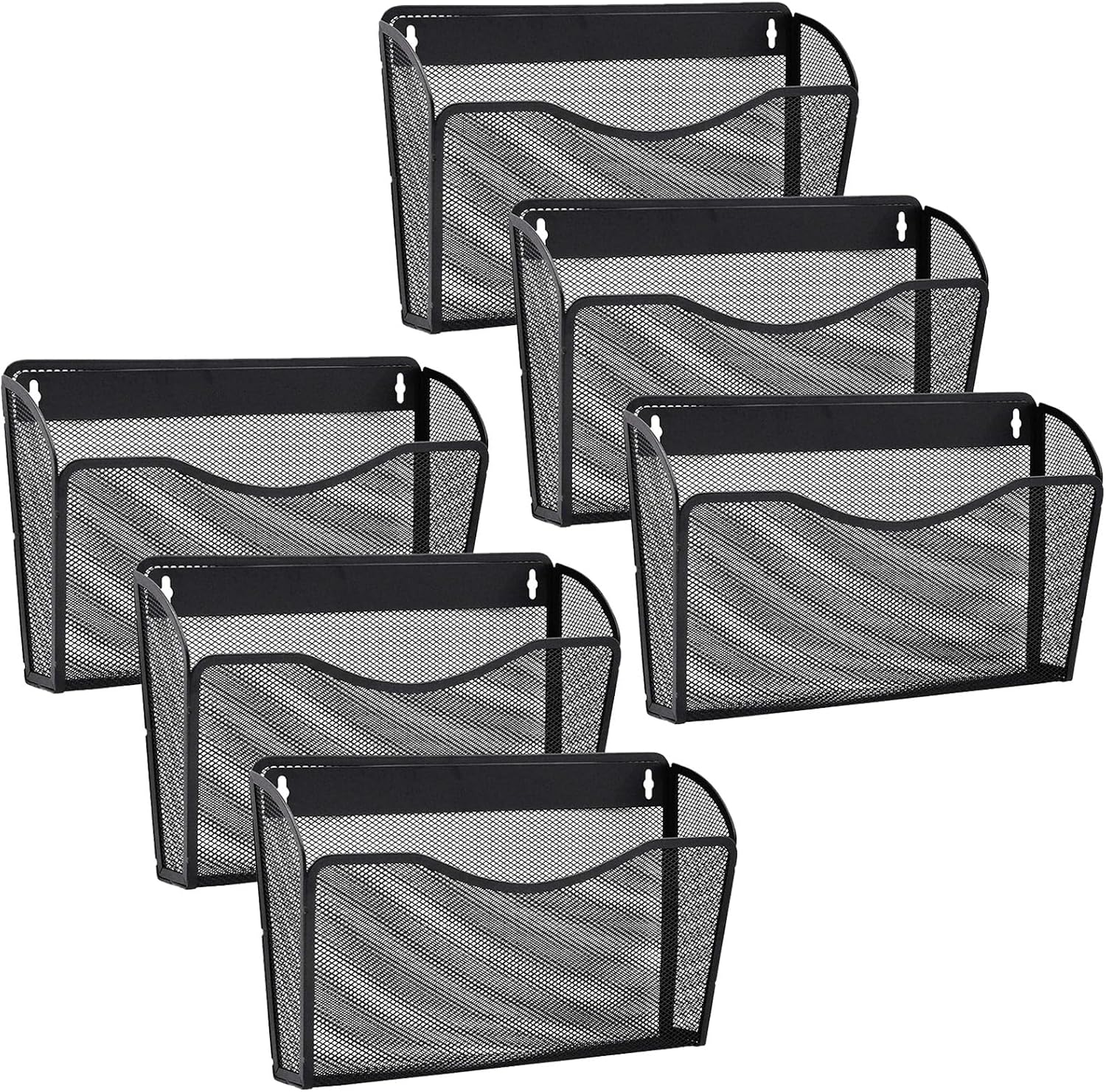 6 Pack Wall File Organizer, Mesh Hanging Metal Vertical Wall Mounted File Holder for Office/Home