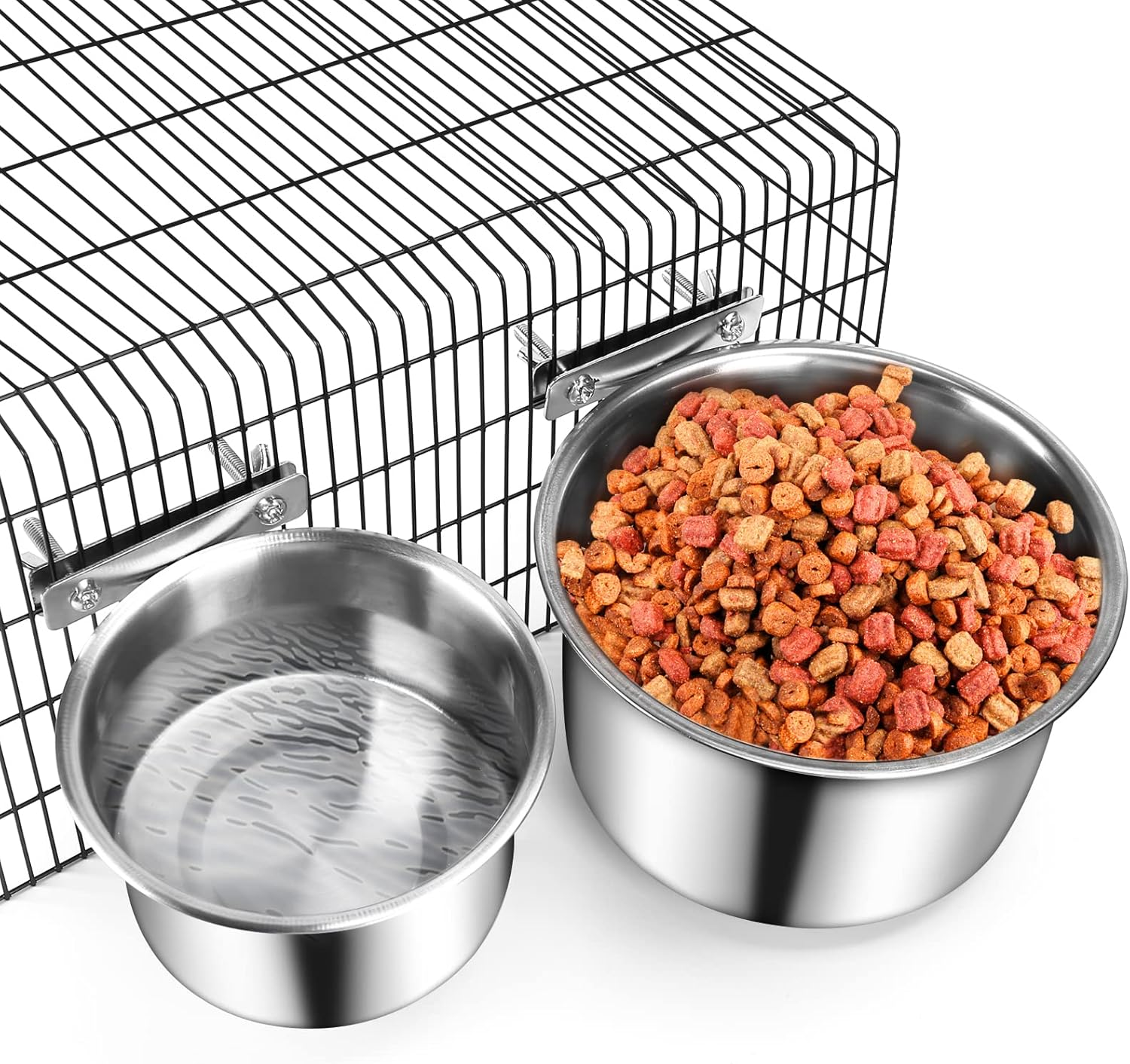 Crate Food and Water Bowl,  2 Pack Stainless Steel Hanging Pet Bowls for Crates Kennels Cages, Metal Dog Crate Bowls Hanging No Spill for Medium and Large Pets (7.1 * 3.5” & 5.5 * 3.2”)