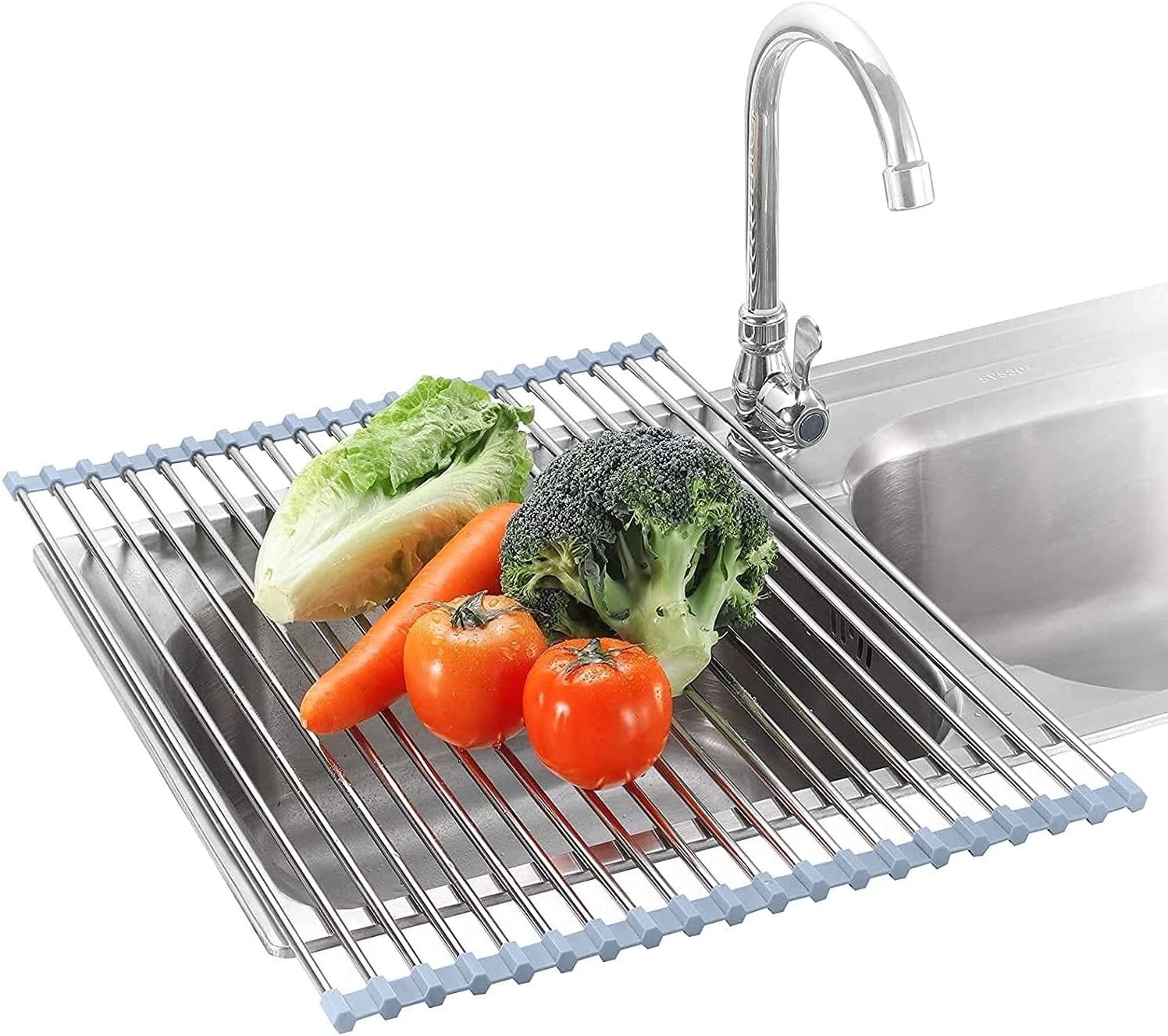 Roll Up Dish Drying Rack Over Sink RV Folding Stainless Steel