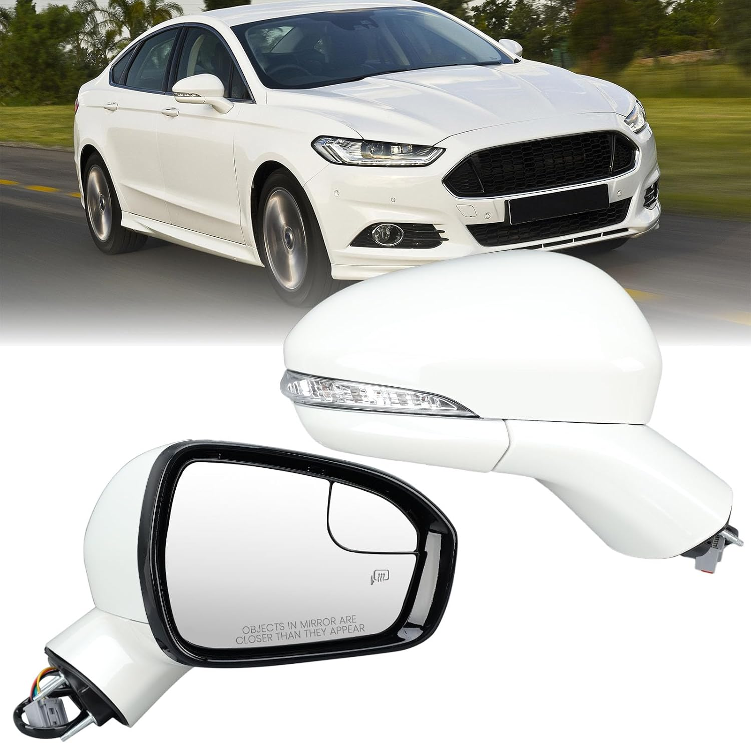 Passenger Side Mirror Compatible with Ford Fusion 2013-2016 Sedan S SE SE Hybrid, Heated, with Turn Signal, Puddle Light, Blind Spot, Manual Folding, Power Mirrors Replace DS7Z17682BA (Right White)