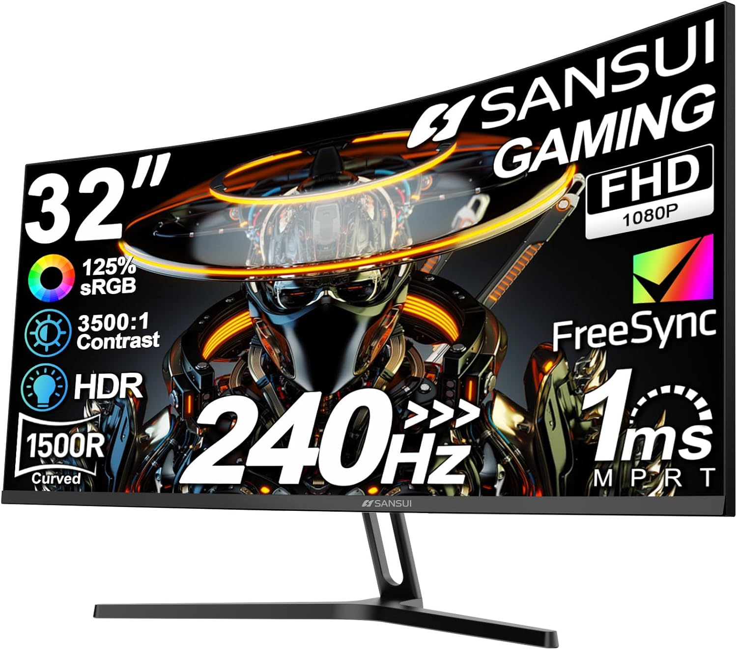 32 Inch Curved 240Hz Gaming Monitor High Refresh Rate, FHD 1080P Gaming PC Monitor HDMI DP1.4, Curved 1500R, 1Ms MPRT, Hdr,Metal Stand,Vesa Compatible(Dp Cable Incl.)