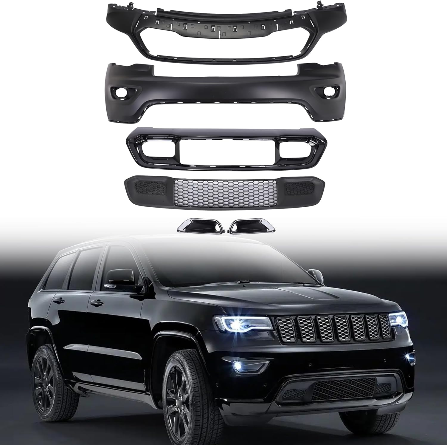 Bumper Front Cover Set Replacement Compatibles with 2017-2022 Jeep Grand New Bumper Cover of Accessory Part