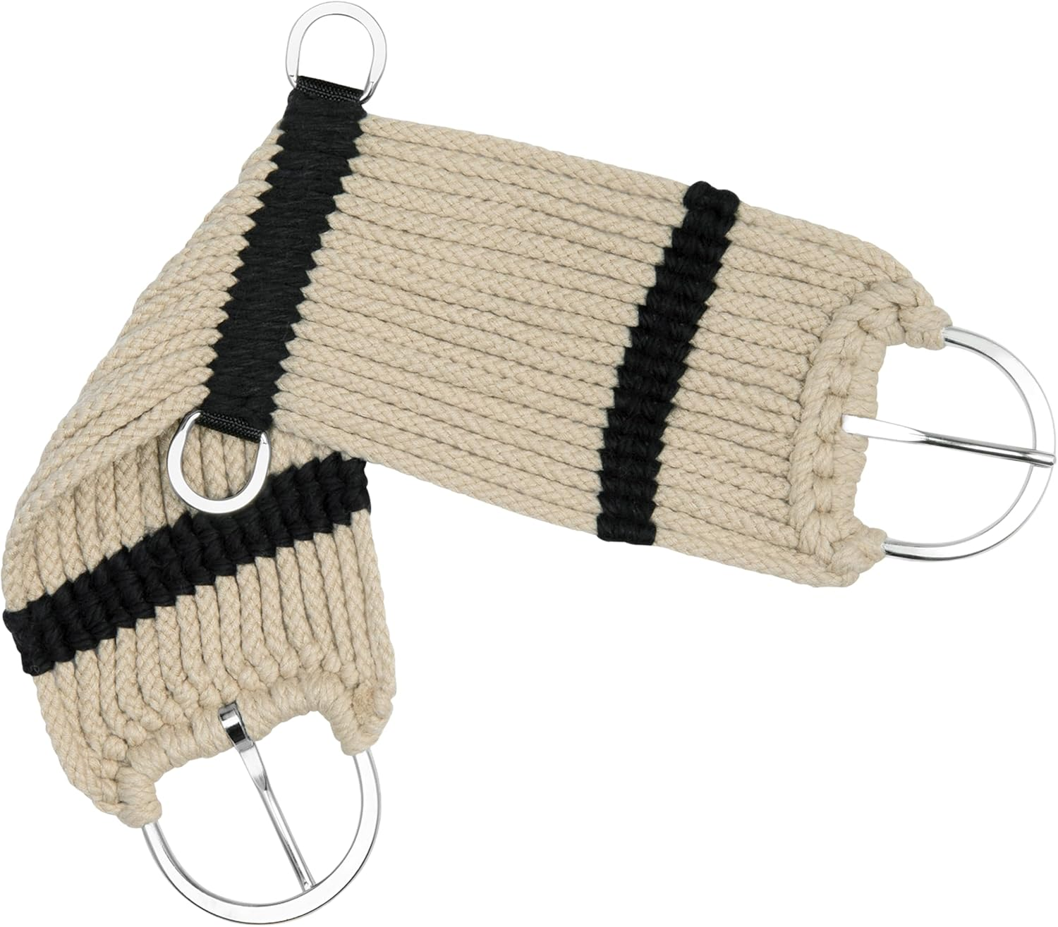 Rayon 17 Strand Horse Cinch, Anti-Slip Saddle Cinch Girth with Flat Buckle, Western Horse Riding Supplies, ‎Tan/Black