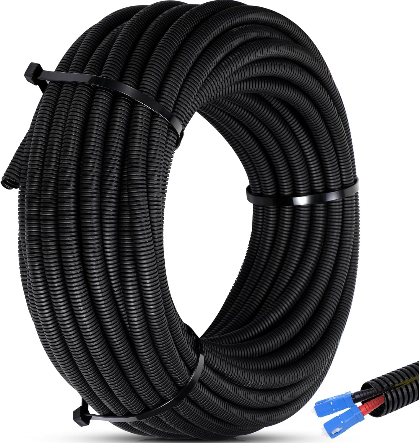 1.5'' X 20 Ft Split Wire Loom Cord Protector Tubing Split Conduit Protector Tubing Convoluted Tube Flexible Electrical Wire Cover Protective Sleeves(Black)