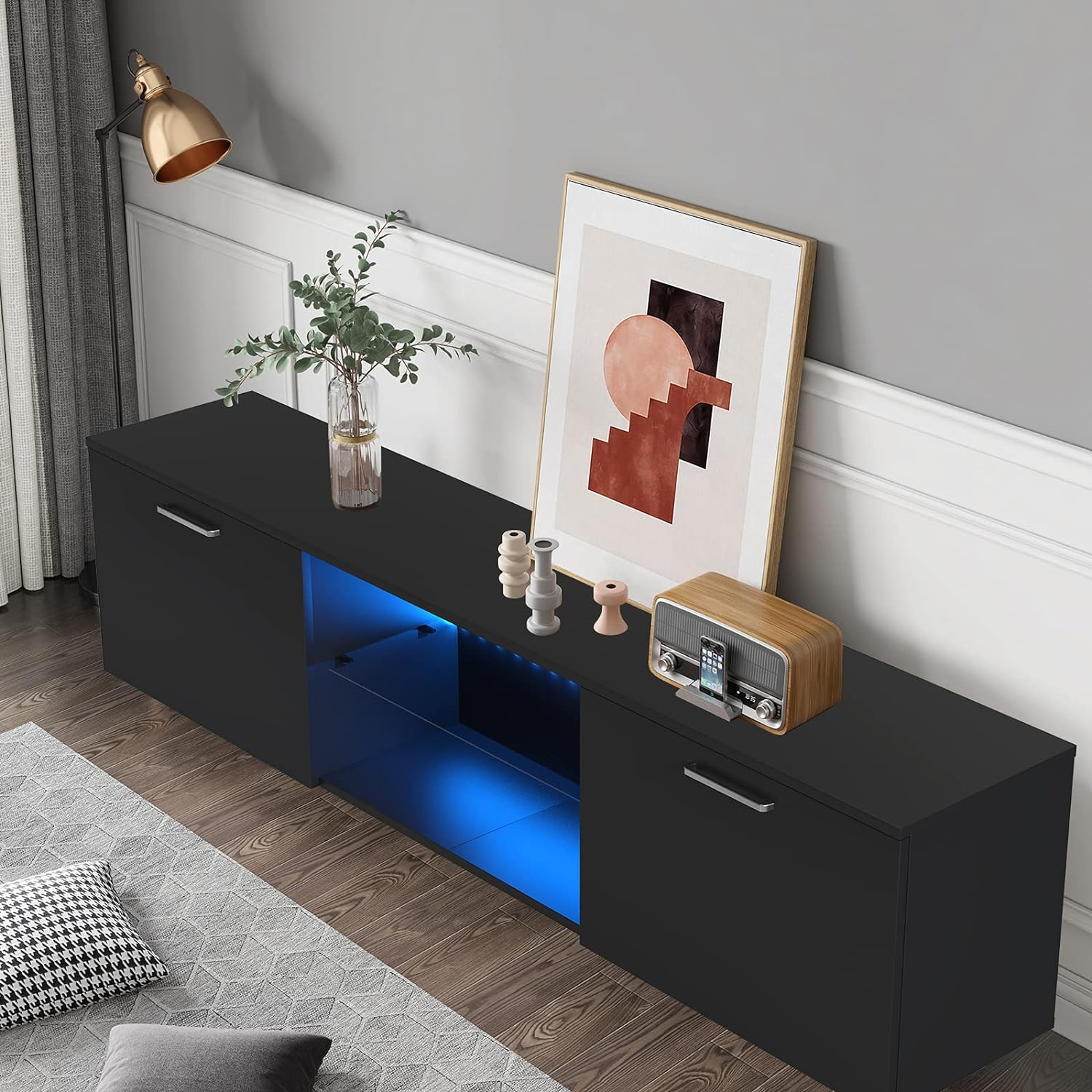 Advwin TV Unit Cabinet, 160cm Entertainment Unit, Wooden TV Stand Cabinet, Mo... - Picture 3 of 13