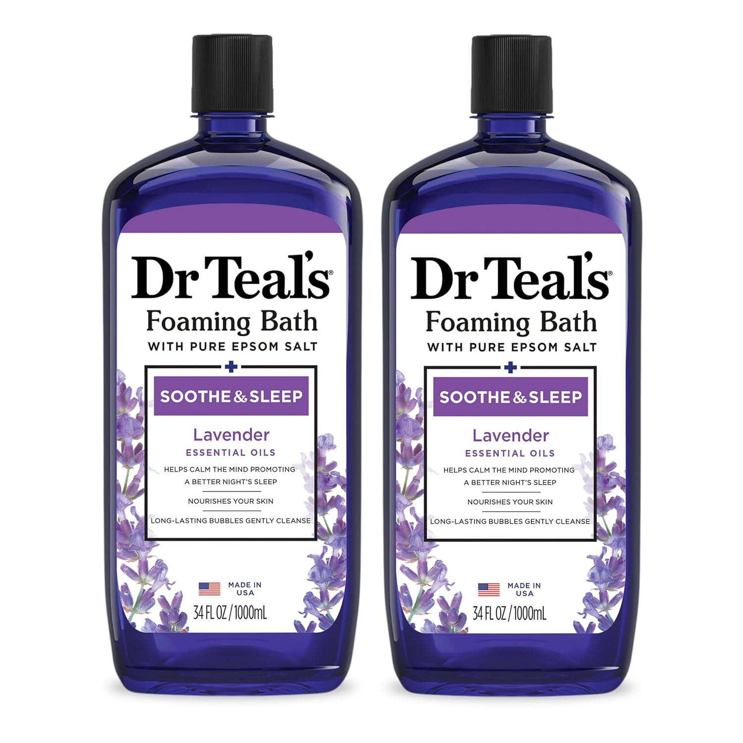 Dr Teal'S Foaming Bath with Pure Epsom Salt, Soothe & Sleep with Lavender, 34 Fl Oz (Pack of 2)