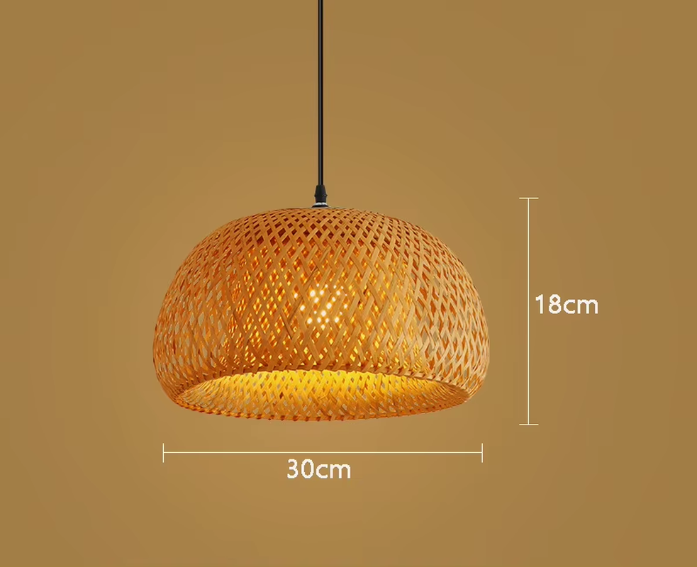 Bamboo Lantern 30Cm Pendant Lamp Natural Rattan Wicker E27 LED Chandeliers Hand-Woven Lampshades Lighting Fixture Hanging Light