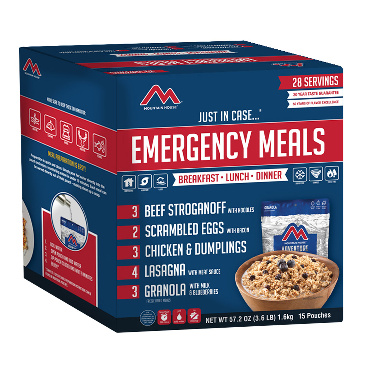 Mountain House Freeze Dried, Emergency Meals 28 Servings15-Pouch Assortment NEW