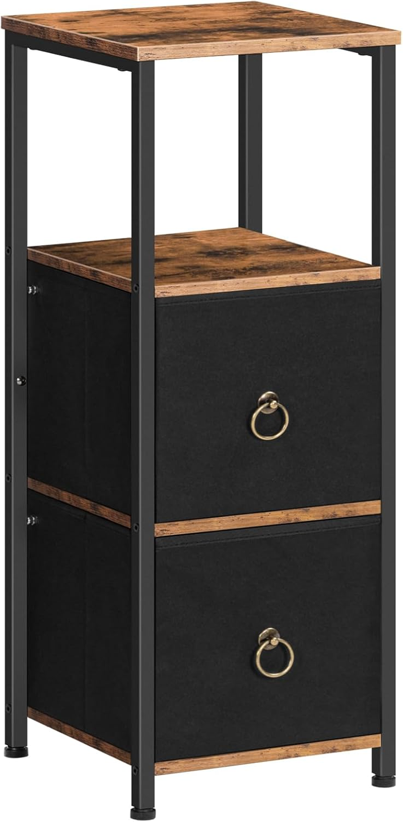 Bathroom Cabinet Storage, Bathroom Storage Organizer, Multifunctional Corner Unit, 2 Drawers, for Bathroom, Living Room, Rustic Brown and Black BF87CW01