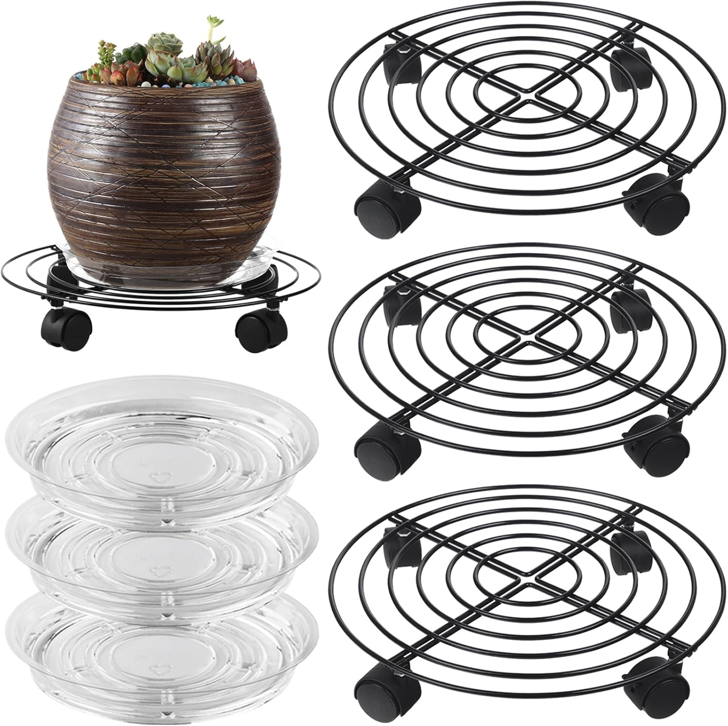 3 Packs Large Metal Plant Caddy with Wheels 13.8 Inches Plant Dolly Heavy  Duty R | eBay